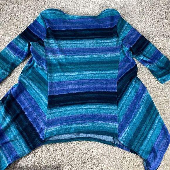 Christopher & Banks Women's Sz L Greens Blues Stripe Hi Lo Hem Long Sleeve Top - Picture 7 of 11
